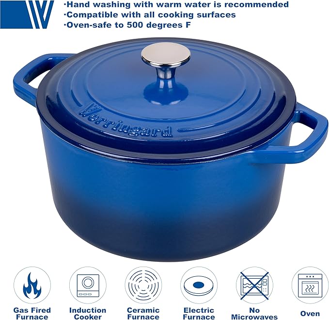 Enameled Cast Iron Dutch Oven Pot with Lid, for Bread Baking, Round Bread Oven- include Sourdough Bread Baking Supplies Set, 4.5QT, Blue
