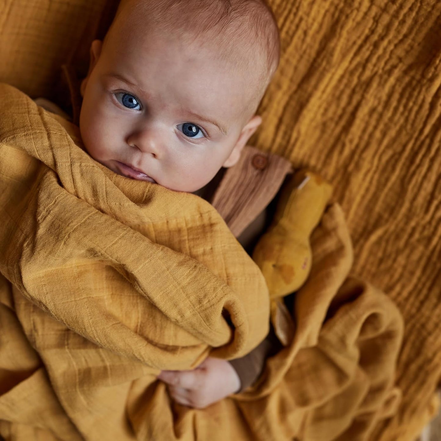 Swaddle - 100% Organic Cotton - Muslin Swaddle Blankets for Newborn, 47" x 47" (Autumn Yellow)