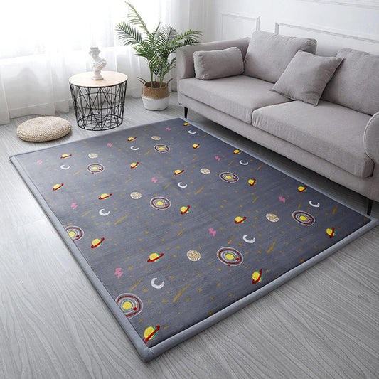 Loartee Coral Velvet Area Rug - 1" Thick Memory Foam Baby Play Mat, Washable Toddler Carpet, Home Decor for Living Room, Nursery, Kids Bedroom, Astral Gray, 5'11"x6'7"