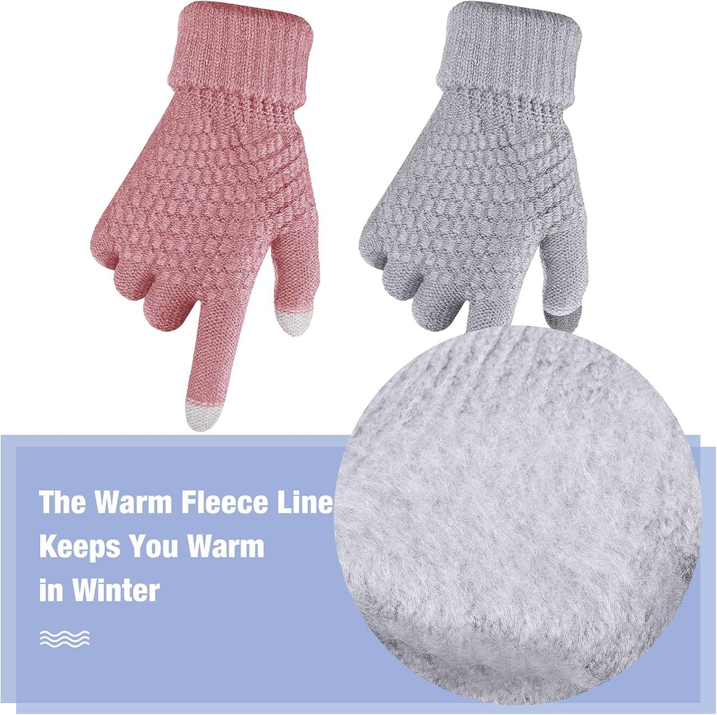 Geyoga 2 Pairs Women's Winter Touch Screen Gloves Soft Warm Fleece Lined Knit Elastic Cuff Winter Texting Gloves