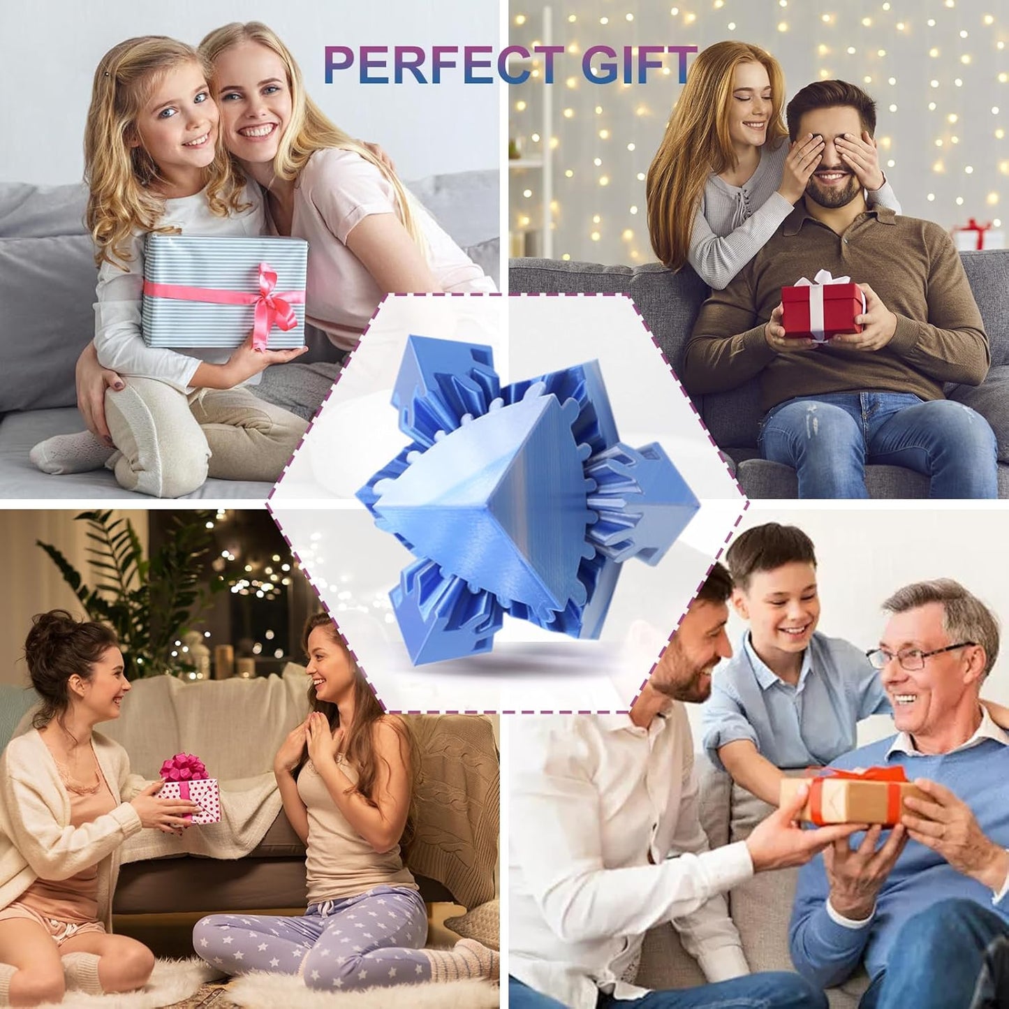 Gear Sphere Gear Cube 3D Printed Gear Ball Spin Cube Fidget Toy Relieving Stress & Anxiety, Fidget Cube GearSphere Desk Toy, Whirling Wonder Fidget for Sensory and Autism (Laser Blue Silver)