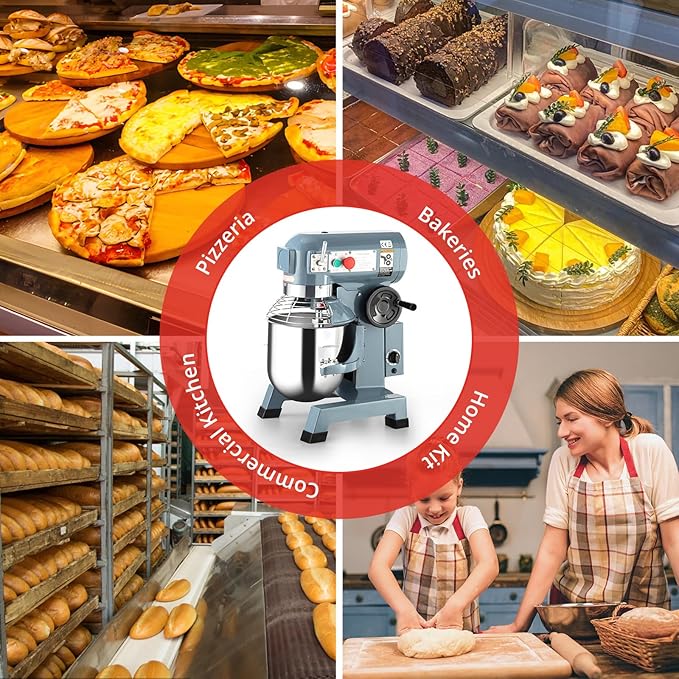 30QT Commercial Mixer, 1250W Stainless Steel Commercial Food Mixer with 3 Speed Adjustable, Large Capacity Commercial Stand Mixer Food Mixing Machine for Bakery Pizzeria Restaurant