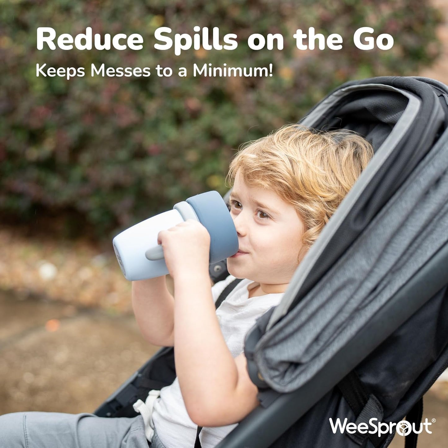 WeeSprout Baby Training Cup - Silicone Sippy Cup with Removable Handles for Weaning Off Bottle - Transition Spill-Proof Toddler Cups - No-Spill Design (Pastel Blue/Navy/Light Gray)