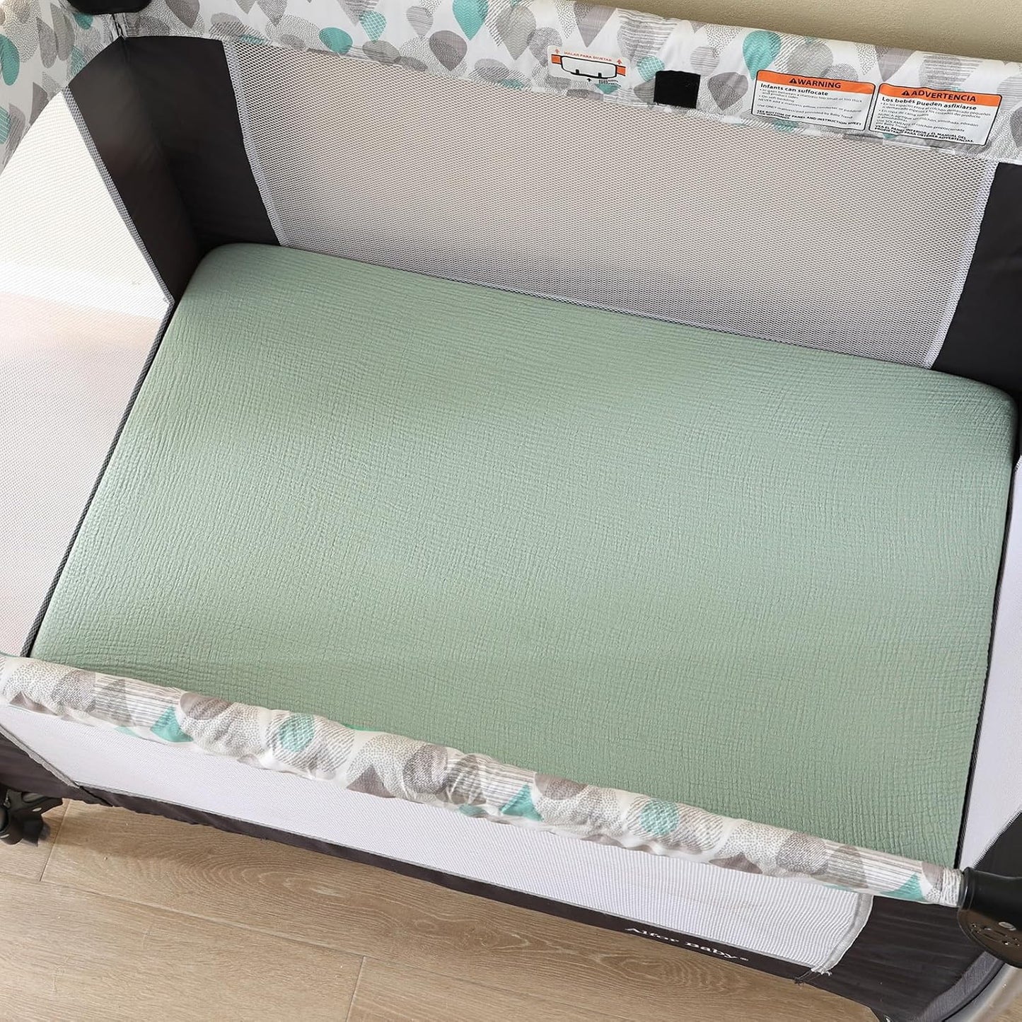 david's kids Muslin Mini Crib Sheets, 2 Pack Cotton Pack N Play Sheets for Boys Girls Neutral, Soft Breathable Baby Sheets Fit Pack N Play, Playard and Mini Crib Mattresses, Oat Milk & Sage Green