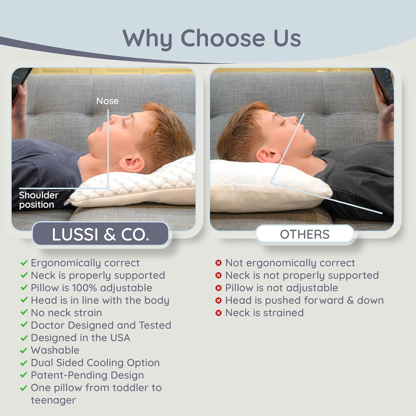 Lussi & Company Toddler Pillow 2 Year Old-13x19 Toddler Pillow - Pillow Protector-Toddler Pillows for Sleeping-Kids Pillow-Travel Pillows-Ergonomic Pillows for Kids-Patent Pending (Silver)