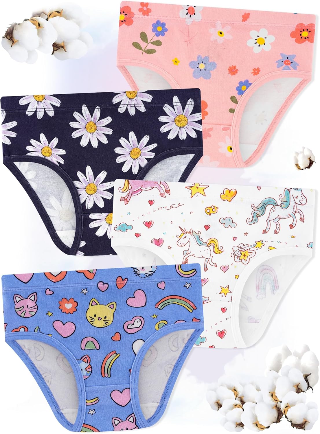 Girls' Underwear,Soft Cotton Tagless Panties for Toddlers' & Little Kids Comfort,Breathable Briefs,8-Pack