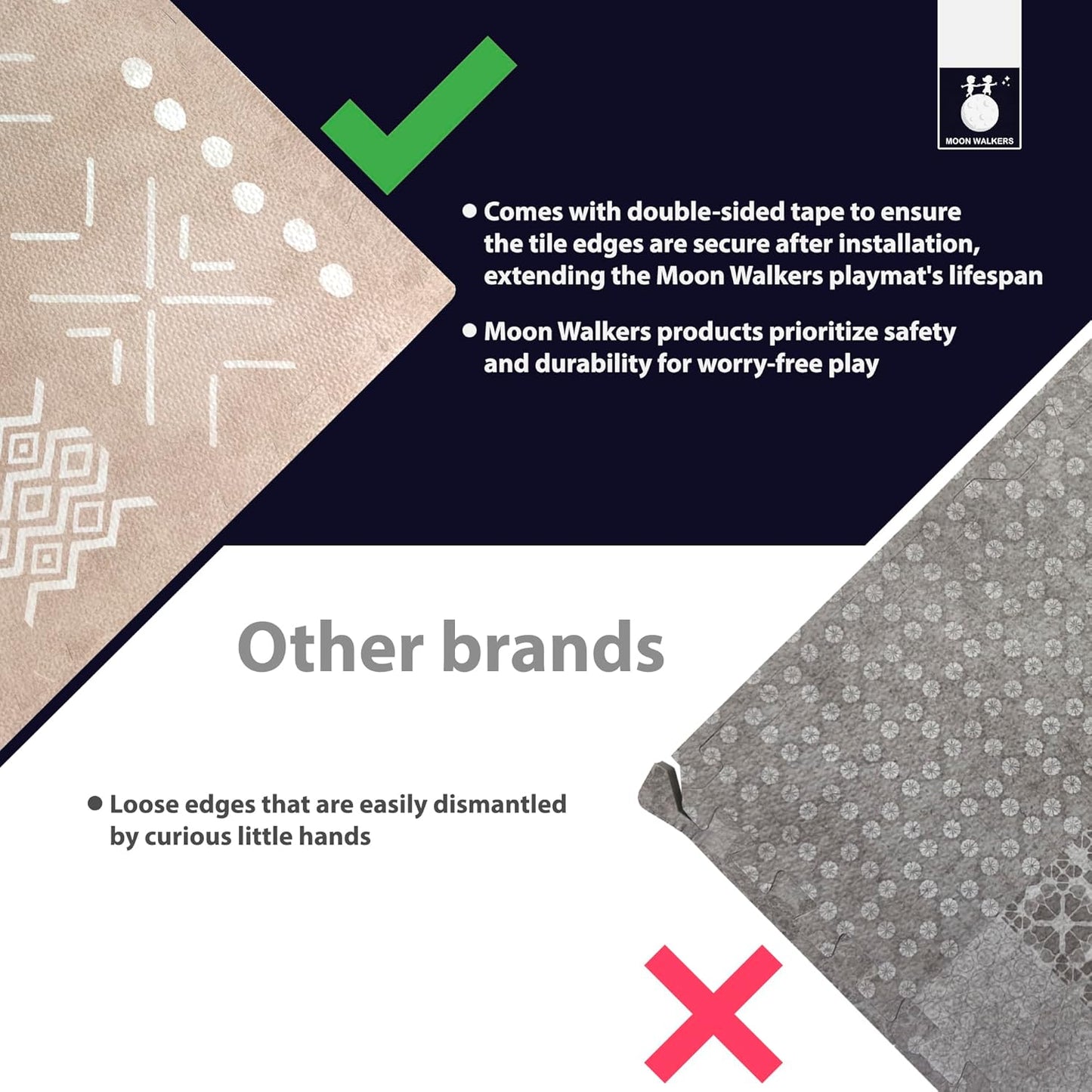 MOON WALKERS Stylish Boho Baby Play Mats for Floor, (6x6ft) Play Mat for Babies and Toddlers, Non-Toxic, Soft, Thick, Tummy Time Mat for Crawling (Extra Large 9 Tiles, Beige Aztec)