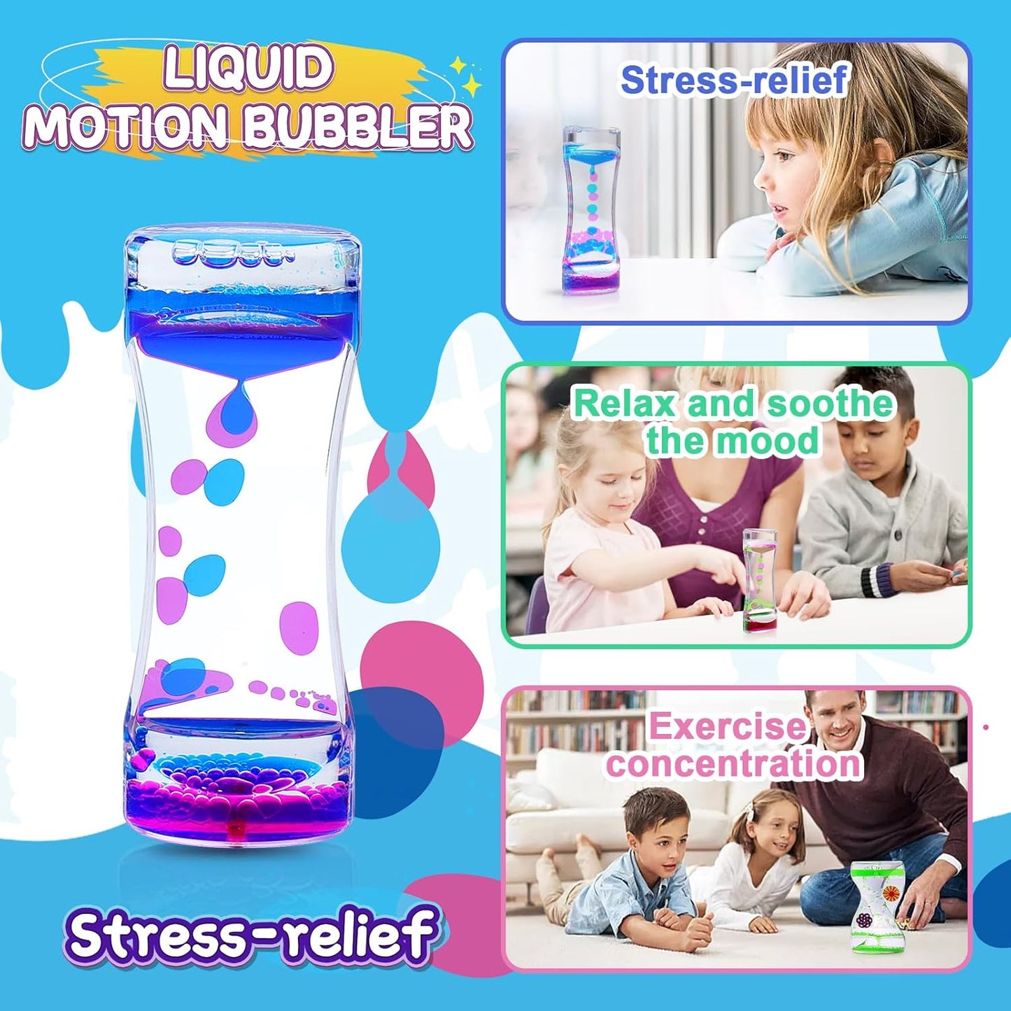3Pack Liquid Motion Bubbler Timer for Caliming Sensory Toys, Autism Toys,Fidget Toy, Children Activity, Desk Toys,Novelty Gifts,Holiday Stocking Stuffers, ADHD Office Home Desk Toys Decorations