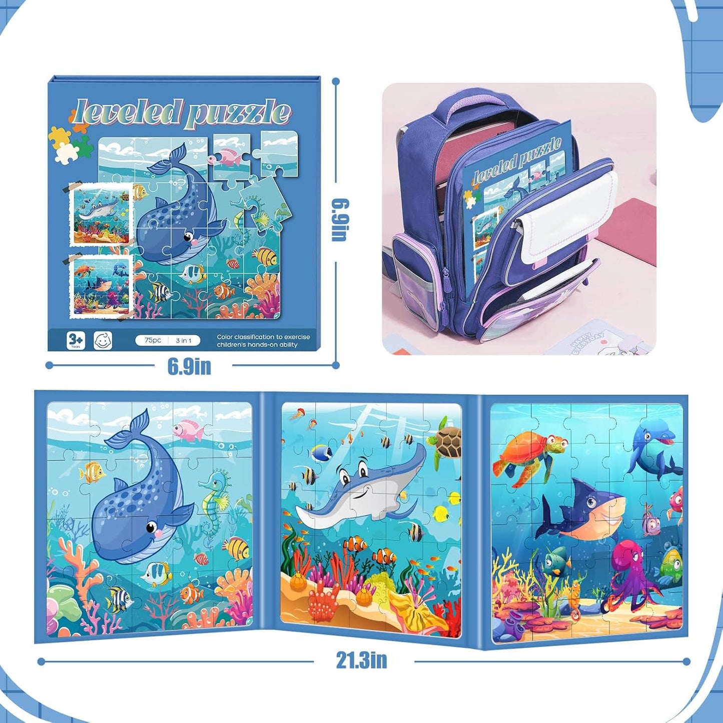 Magnetic Puzzles for Toddlers 3-5 , 75-Pieces Travel Toys , Sea Puzzles Ages 4-6, Educational Learning Magnets, Road Car Trip & Airplane Activities Toys for 3 4 5 6 7 Girls Boys Gift