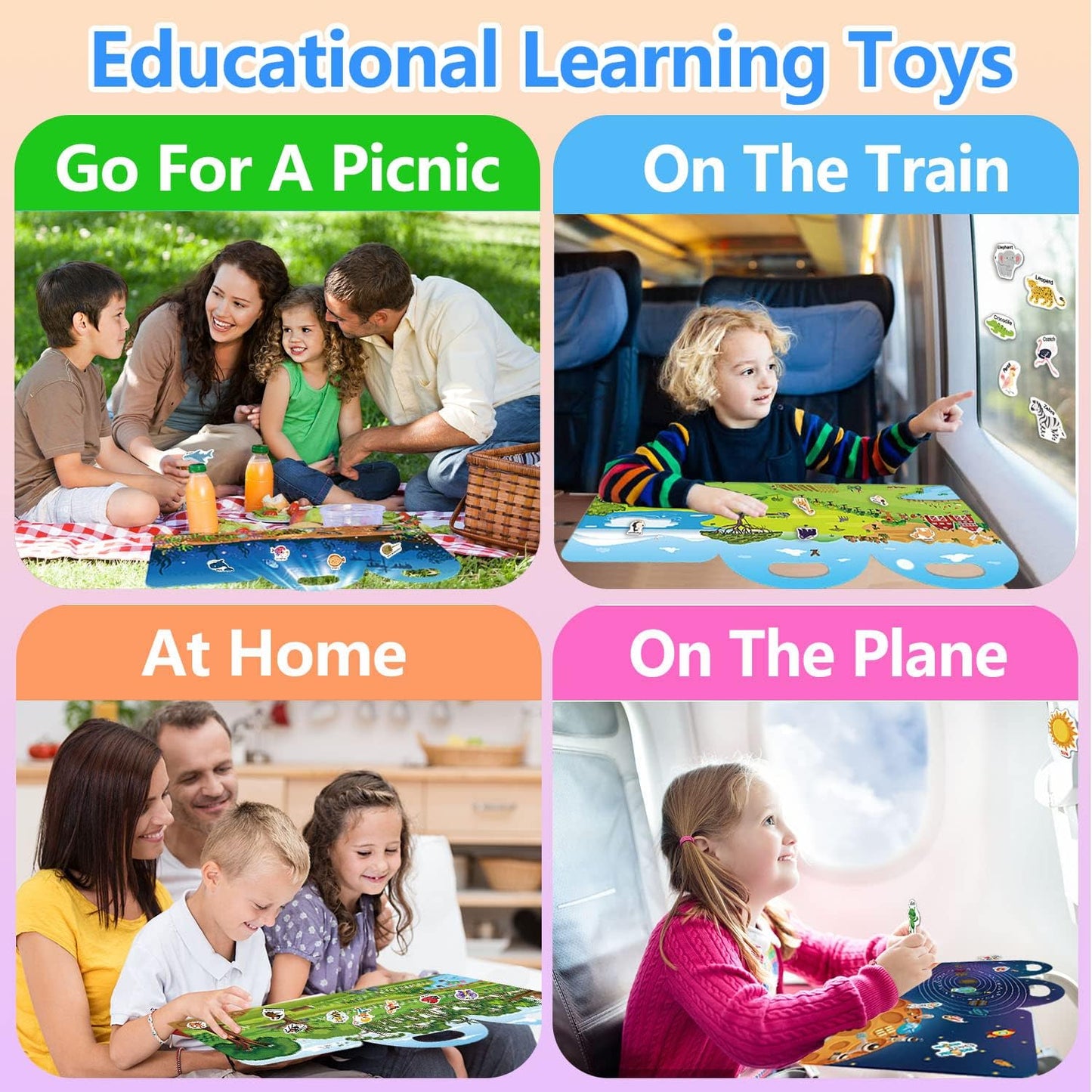 Reusable Sticker Book for Toddlers, Sticker Books for Toddlers 2-4 Years, Airplane Travel Essential for Kids, Stickers for Kids 2 3 4 5 6 Year Old Girls Boys (Dinosaurs)