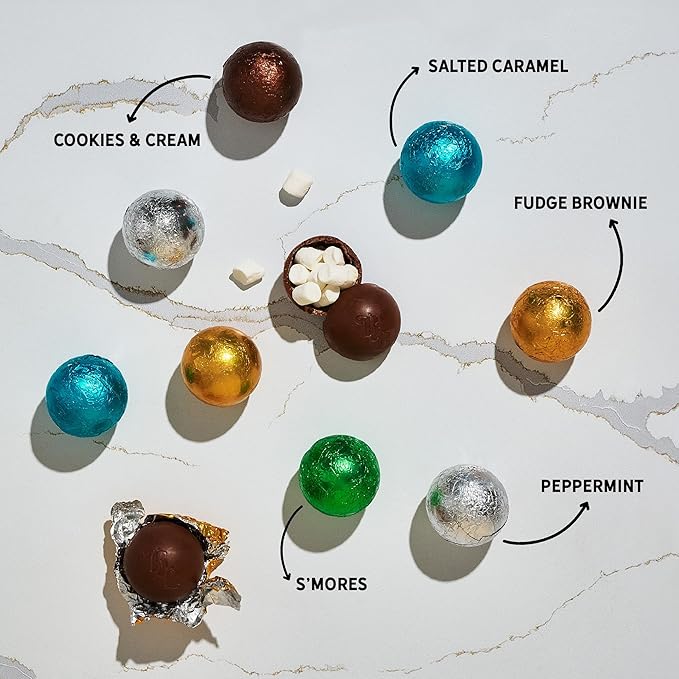 BomBombs, Hot Chocolate Bombs, Includes Fudge Brownie, Caramel, S’Mores, Cookies & Cream, and Peppermint Cocoa Bombs Filled with Marshmallows, Set of 24