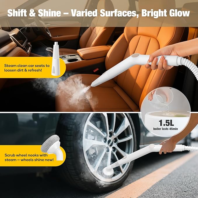 Newbealer Heavy-Duty Steam Cleaner for Home, Stainless Steel Boiler, 12-Piece Accessory Kit, Max 5 Bar Pressure, Multi-Purpose Steamer for Floors, Cars, Furniture, Upholstery, and More