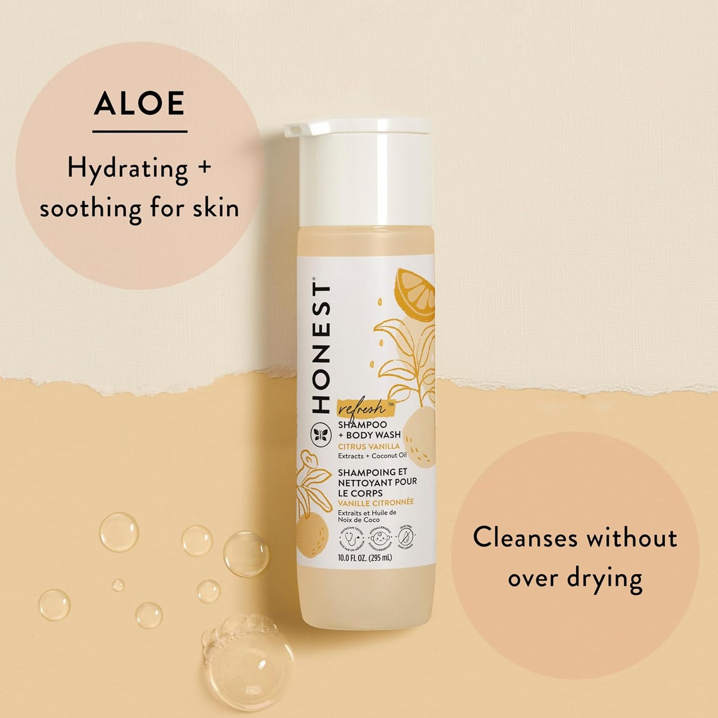 The Honest Company 2-in-1 Cleansing Shampoo + Body Wash and Face + Body Lotion Bundle | Gentle for Baby | Naturally Derived | Citrus Vanilla Refresh, 18.5 fl oz