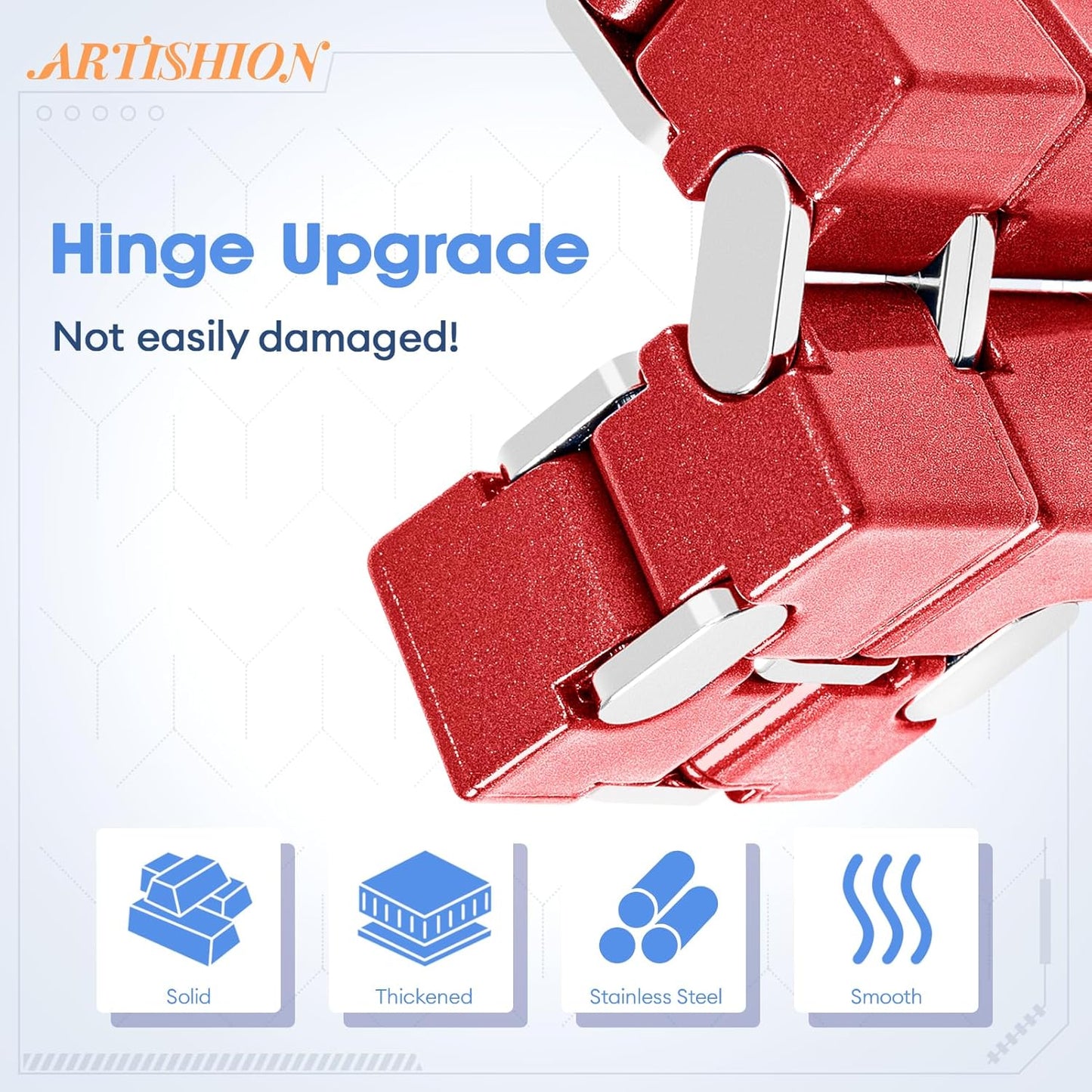 Fidget Cube, Zinc Aolly Metal Infinity Cube Fidget Desk Toy, Punk Style Design with Exquisite Case, Durable and Heavy Cool Gadgets, Adult Fidget Toys for Alleviate Stress and Anxiety(Red)