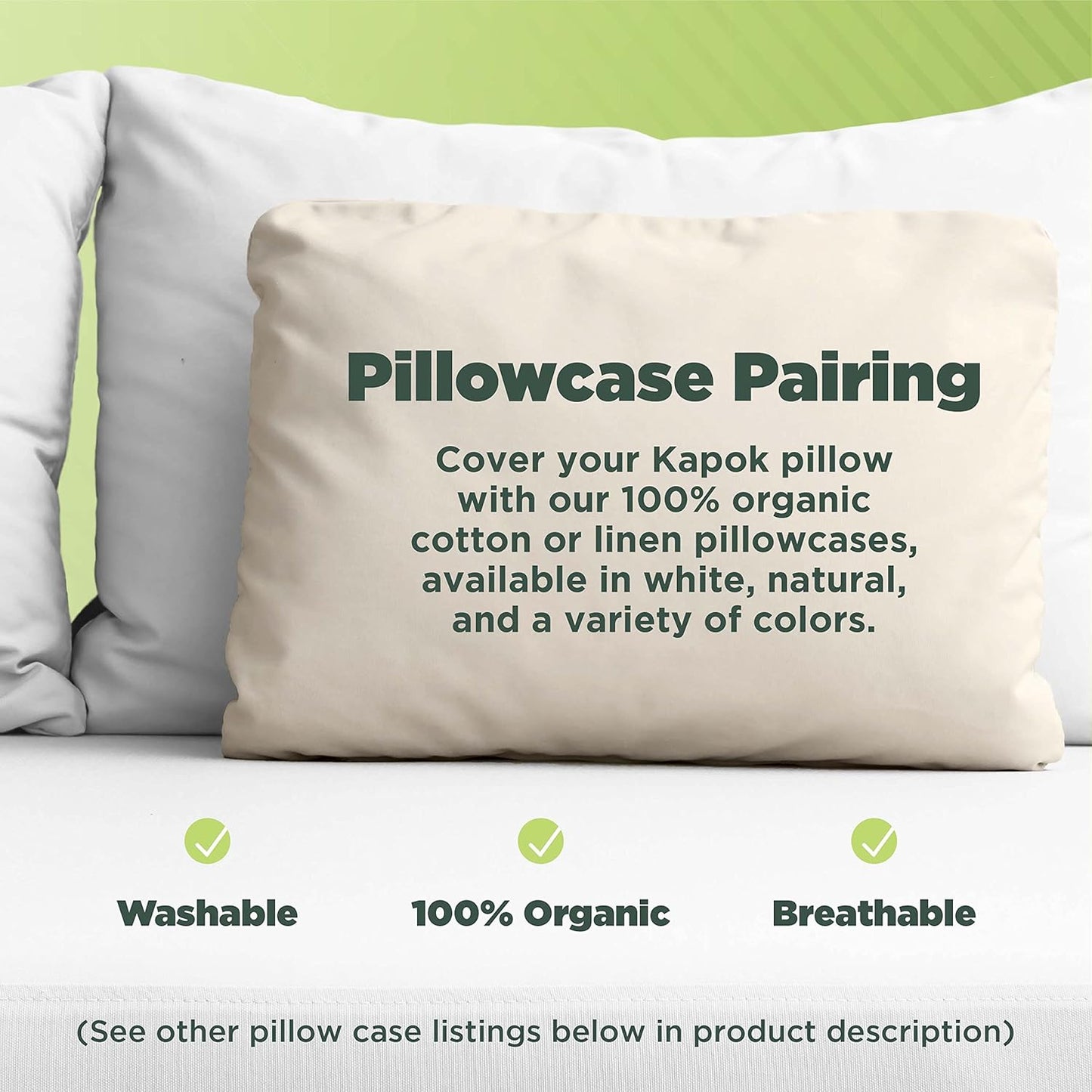 Bean Products Travel/Toddler Organic Kapok Pillow + Natural Org Case - 13" x 18" - Organic Cotton Zippered Shell - Made in USA