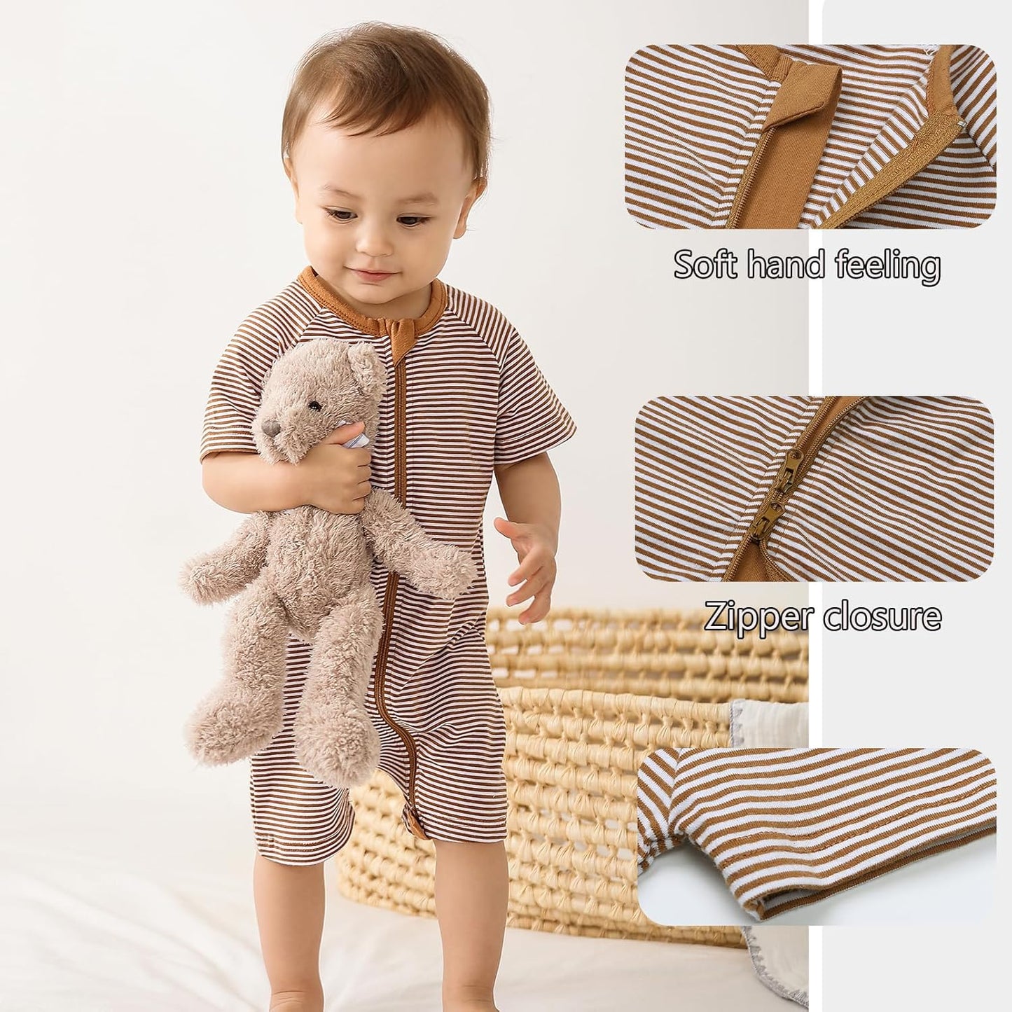 Feidoog Baby Boys 2Pack Rompers Summer Short Sleeve 2 Way Zipper One-Piece Romper Jumpsuit Sleep and Play