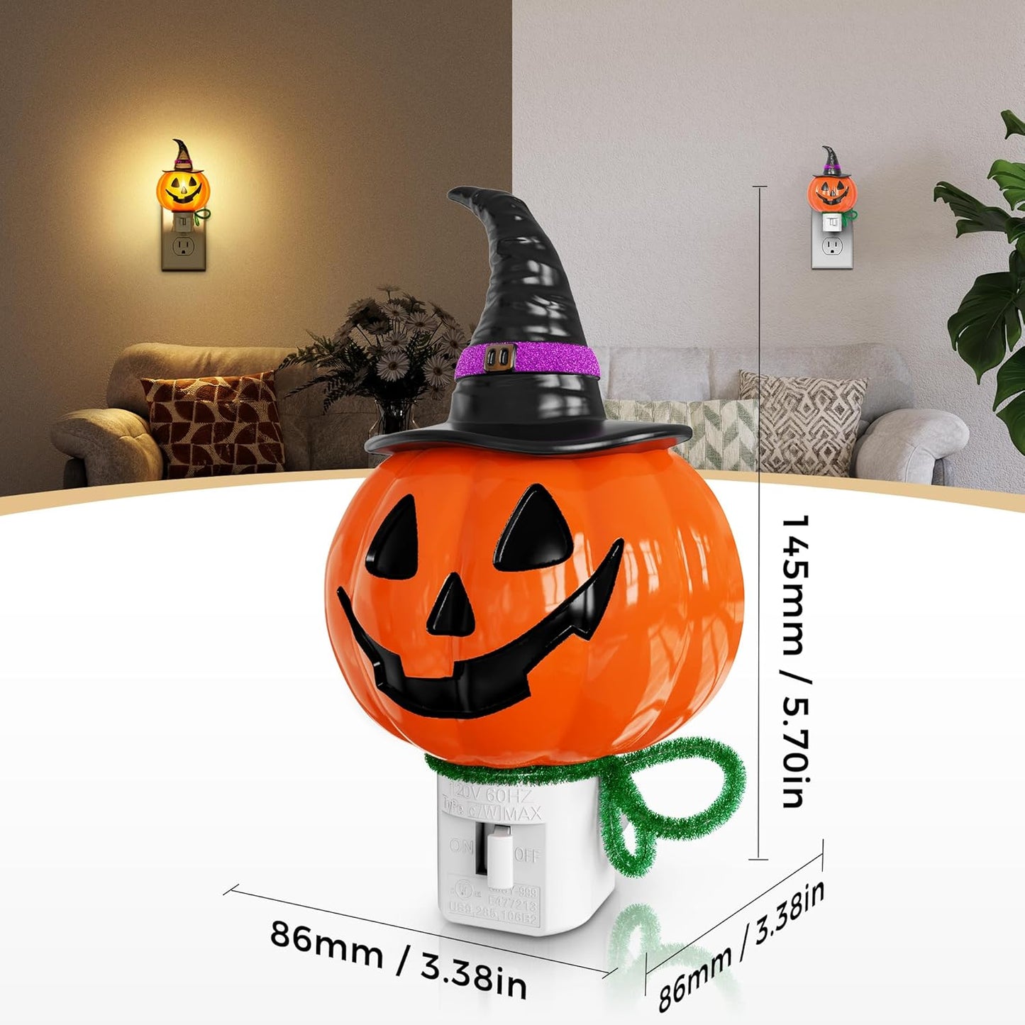 DORESshop Pumpkin Halloween Night Light, 3000K Night Lights Plug into Wall, Plug in Nightlight with 360° Rotatable, Cute & Funny Halloween Decor Night Light for Kids,Party,Pumpkin Decor,1 Pack