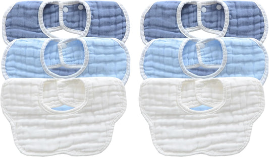 MUKIN Baby Drooling Towel, Snap Bibs, Muslin Bibs, 6 Pack, Adjustable, Soft Cotton