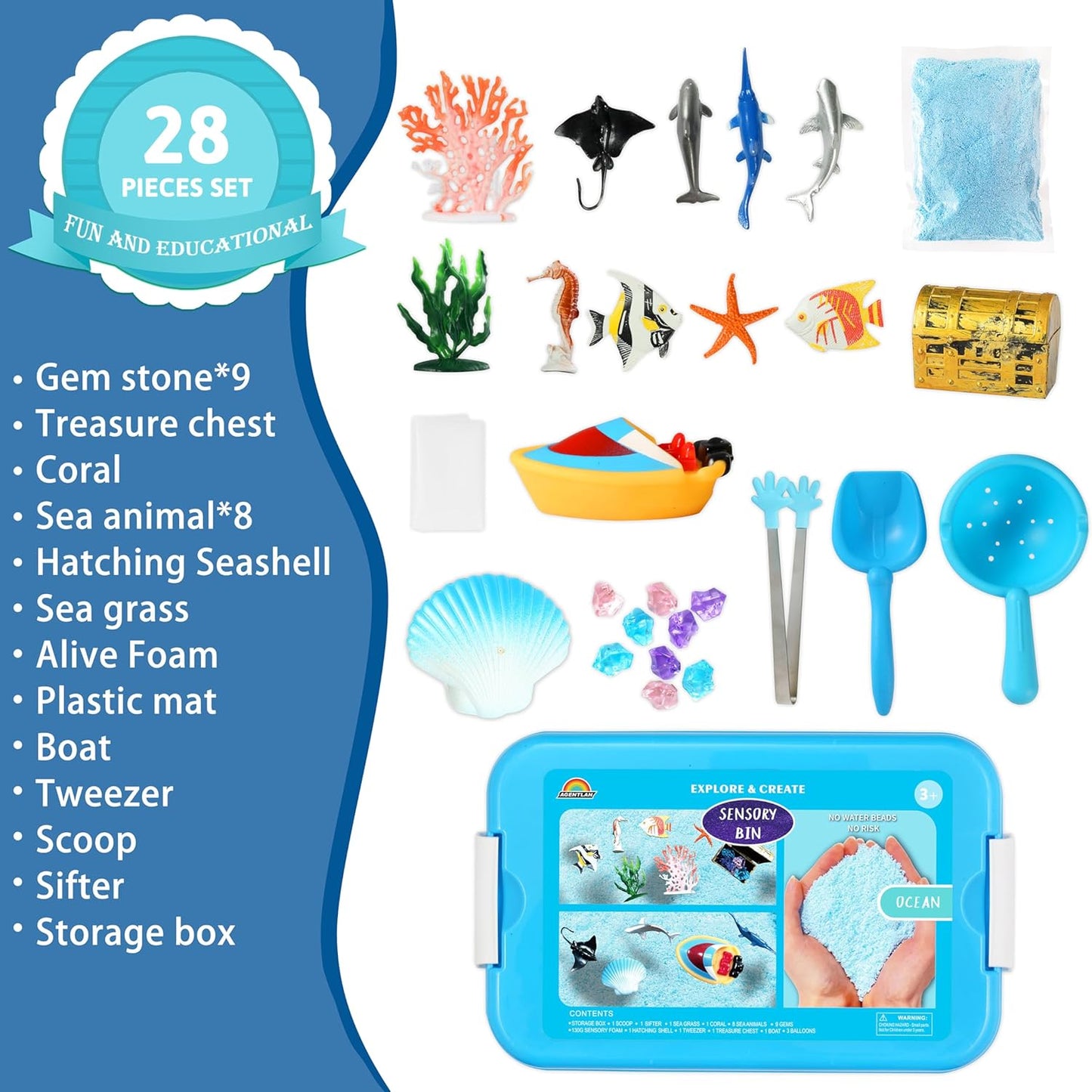 Ocean Sensory Bin, Ocean Sensory Water Toys with Sea Animal for Toddlers Boys and Girls, Kids Toys Gift Sand Box for Age 3 4 5 6 7 8