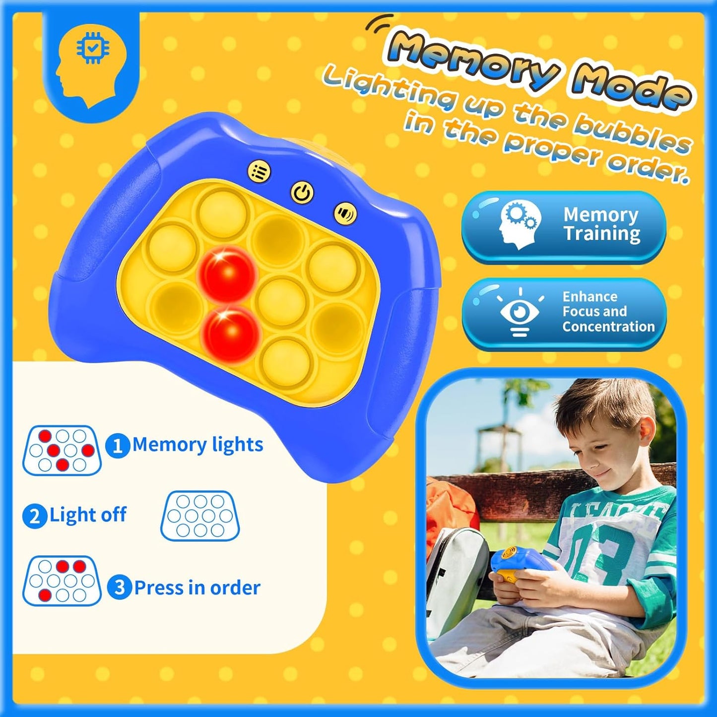 Fast Push Bubble Game, 2 Pack Light-up Pop Game Fidget Toys for Kids and Adults, Electronic Handheld Game Stress Relief Toys for 6 7 8 9 Year Old Boys & Girls (Dark Blue+Orange)