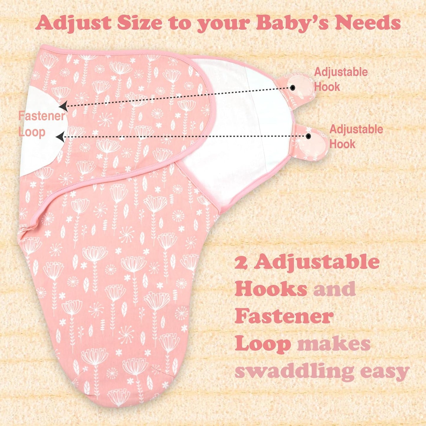 Bublo Baby Swaddles for Newborns – 3-Pack Infant Swaddles 0-3 Months – Adjustable Swaddle Sleep Sack – Soft Organic Cotton Baby Wrap for Safe & Cozy Sleep (Rose Pink)