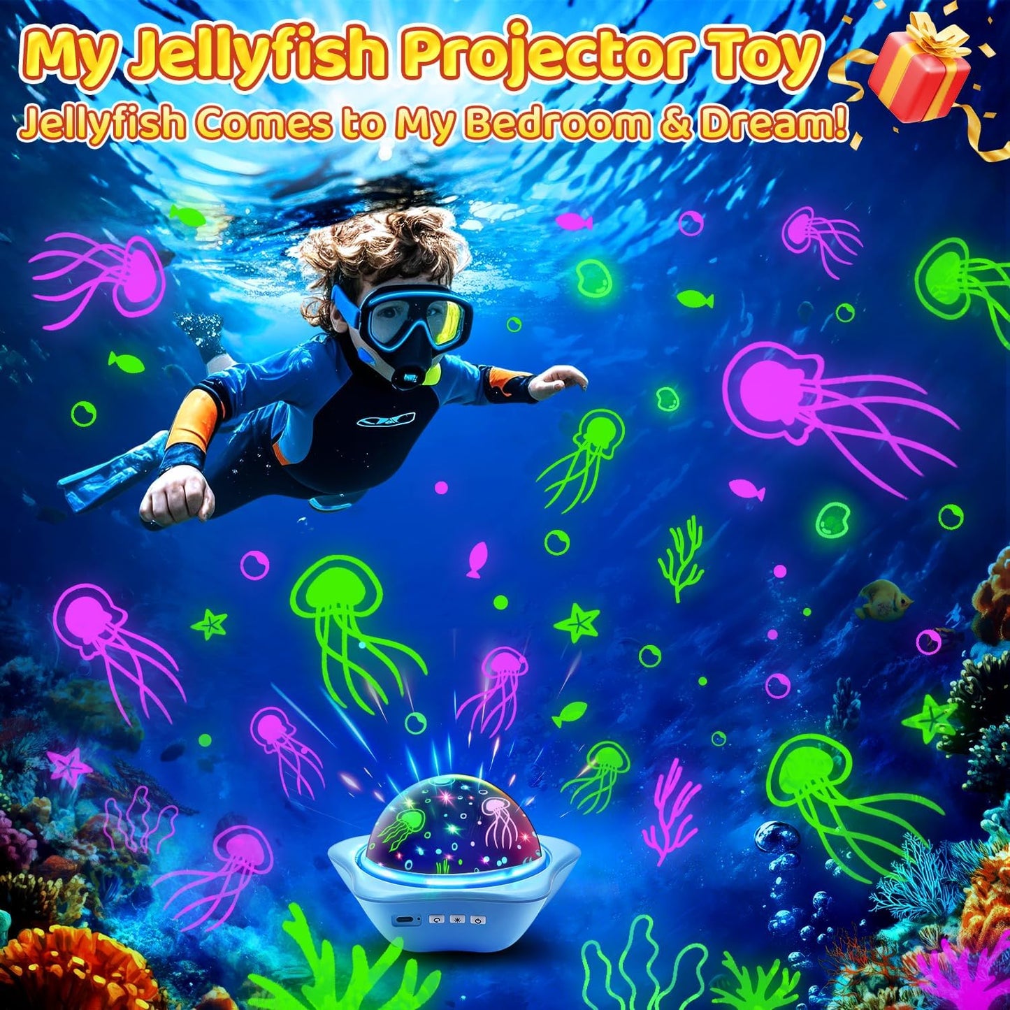 Jellyfish Baby Night Light Projector, Dinosaur+Jellyfish+Unicorn Night Light Projector, 96 Projection Options+USB Rechargeable Baby Sleeping Toys Baby Gifts,Jellyfish Lamp Baby Toys Baby Gifts Newborn