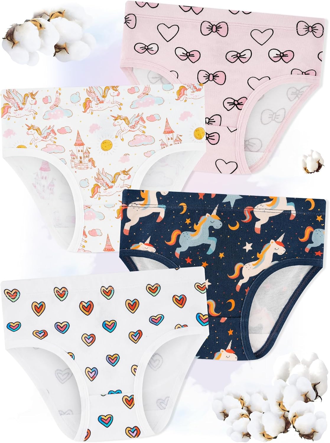 Girls' Underwear,Soft Cotton Tagless Panties for Toddlers' & Little Kids Comfort,Breathable Briefs,8-Pack