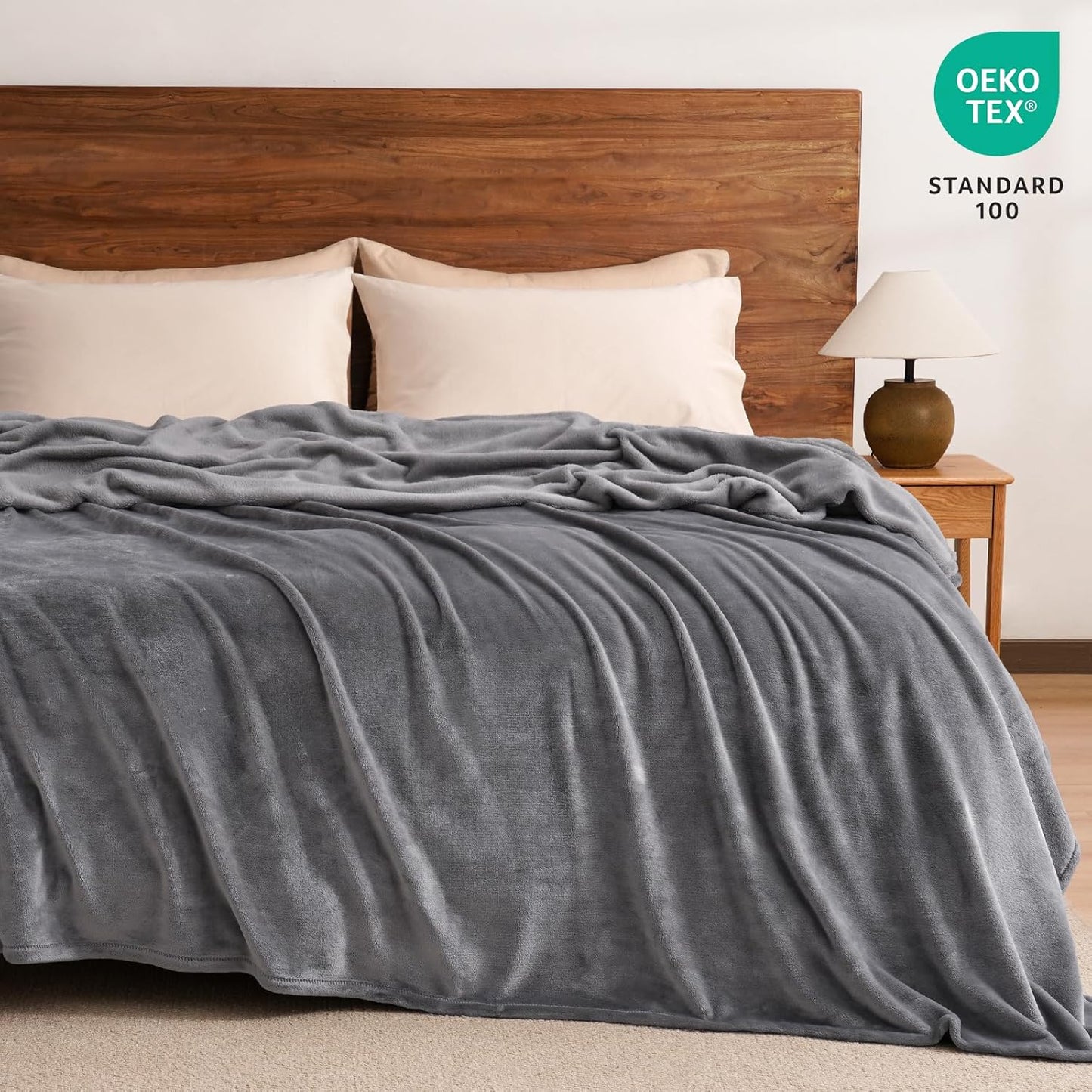 PHF Ultra Soft Fleece Blanket Twin Size, No Shed No Pilling Luxury Plush Cozy 300GSM Lightweight Blanket for Bed, Couch, Chair, Sofa Suitable for All Season, 66" x 90", Grey