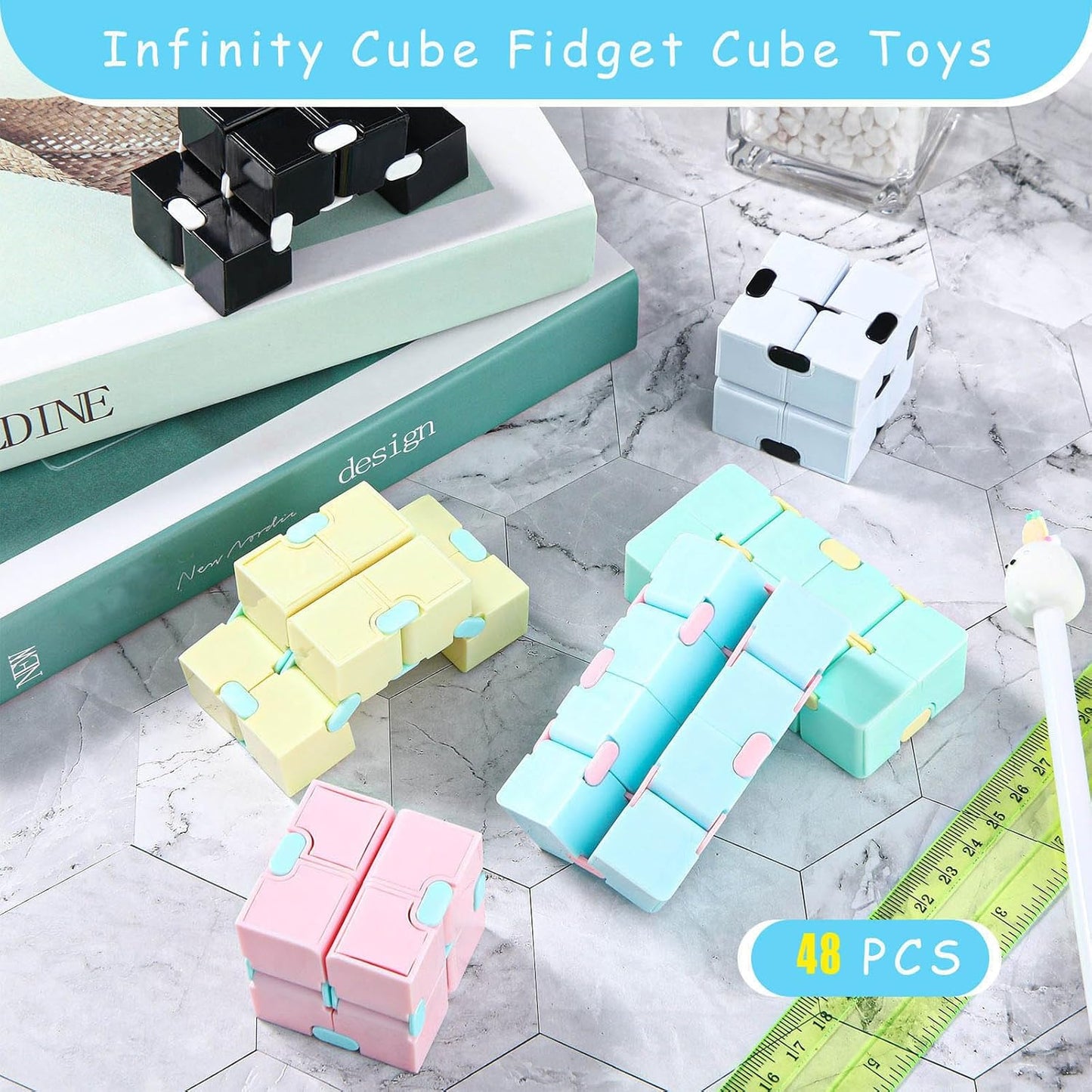 48 Pcs Cube Sensory Toy Handheld Infinite Cube Flipping Hand Cube Desk Gift Portable Blocks for Teen Adult Anxiety Stress Relief Valentine's Day (Macaron Style)