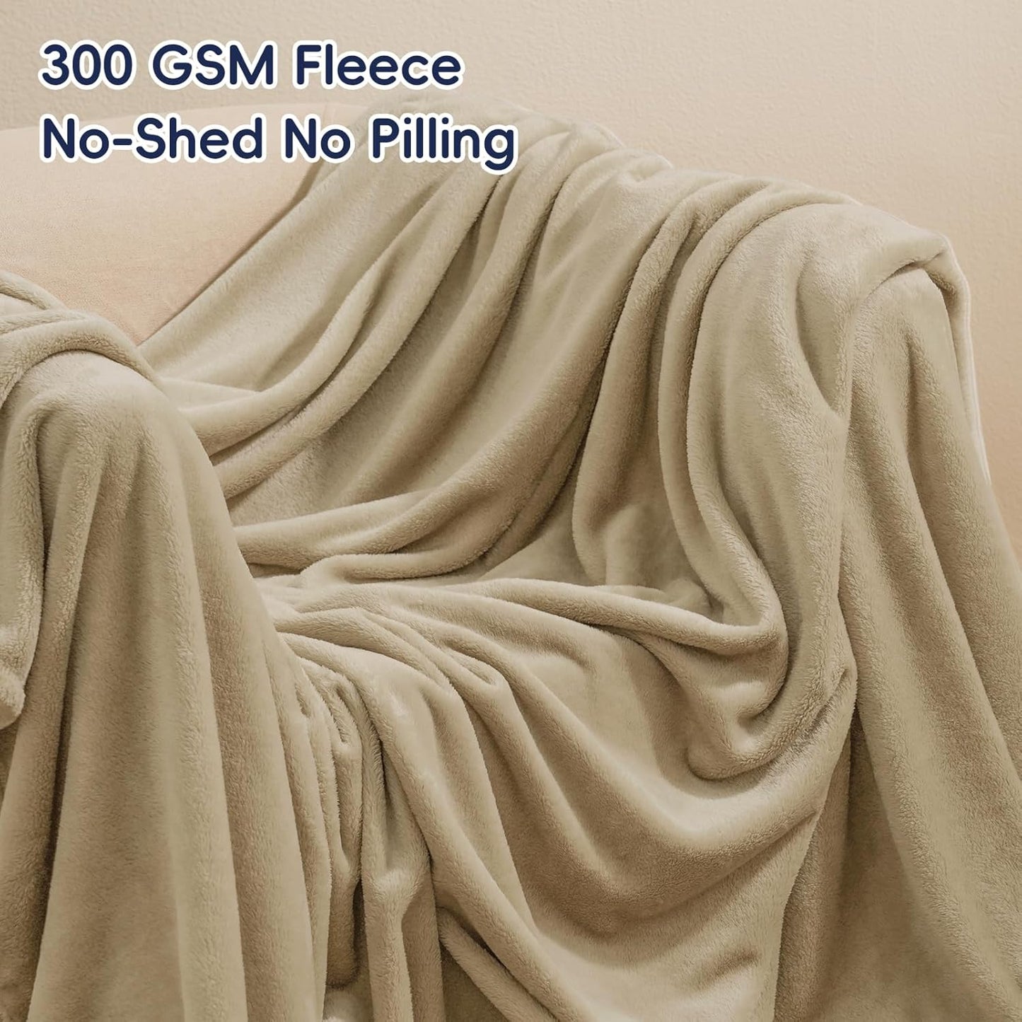 PHF Ultra Soft Fleece Blanket King Size, No Shed No Pilling Luxury Plush Cozy 300GSM Lightweight Blanket for Bed, Couch, Chair, Sofa Suitable for All Season, 108" x 90", Khaki