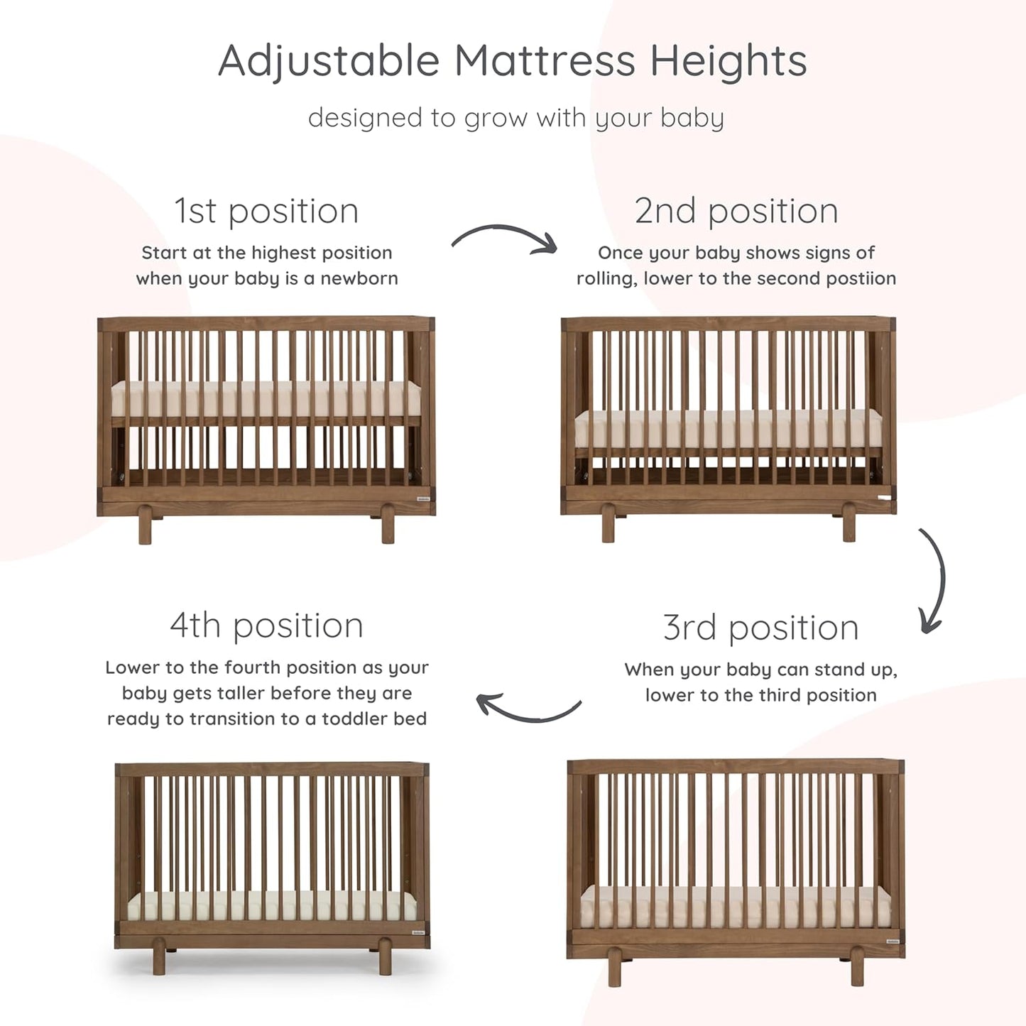 dadada Baby Bliss 4 in 1 Convertible Crib to Toddler Bed & Floor Bed – Made in Italy, GREENGUARD Gold Certified, Baby-Safe Finish, Sustainable Beech Wood, Modern Design, 4 Adjustable Heights (Walnut)