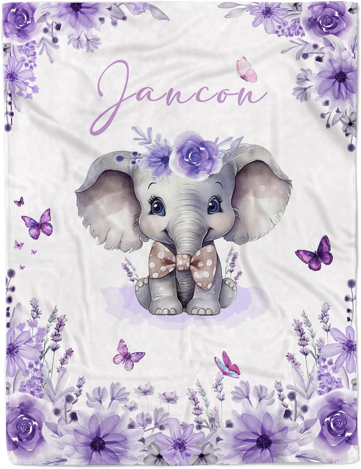 Custom Baby Blanket with Name Personalized Baby Name Blankets for Girls Customized Elephant Blanket for Baby Shower Birthday Christmas Newborn Gifts