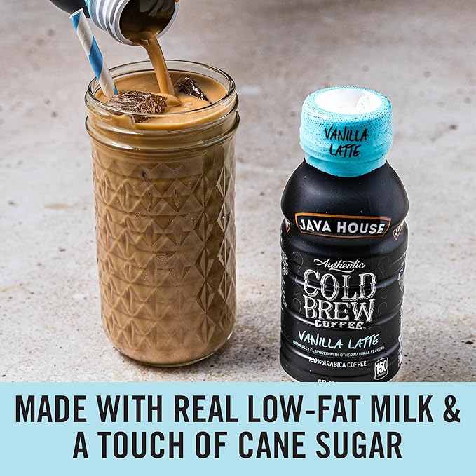Java House Cold Brew Coffee, 6 Pack of 8oz Bottles, Ready to Drink Instant Cold & Iced Coffee (Vanilla Latte)