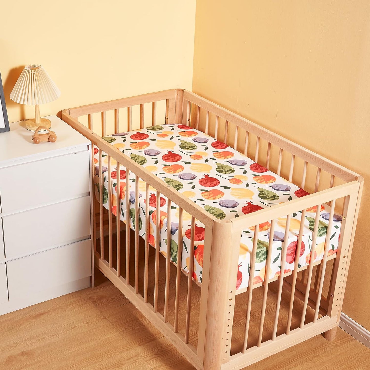 TILLYOU Baby Crib Sheets for Boys Girls, Super Soft Toddler Bed Sheets, 2 Pack Sheets for Standard Crib Mattress 28x52in, Fruit Shadow