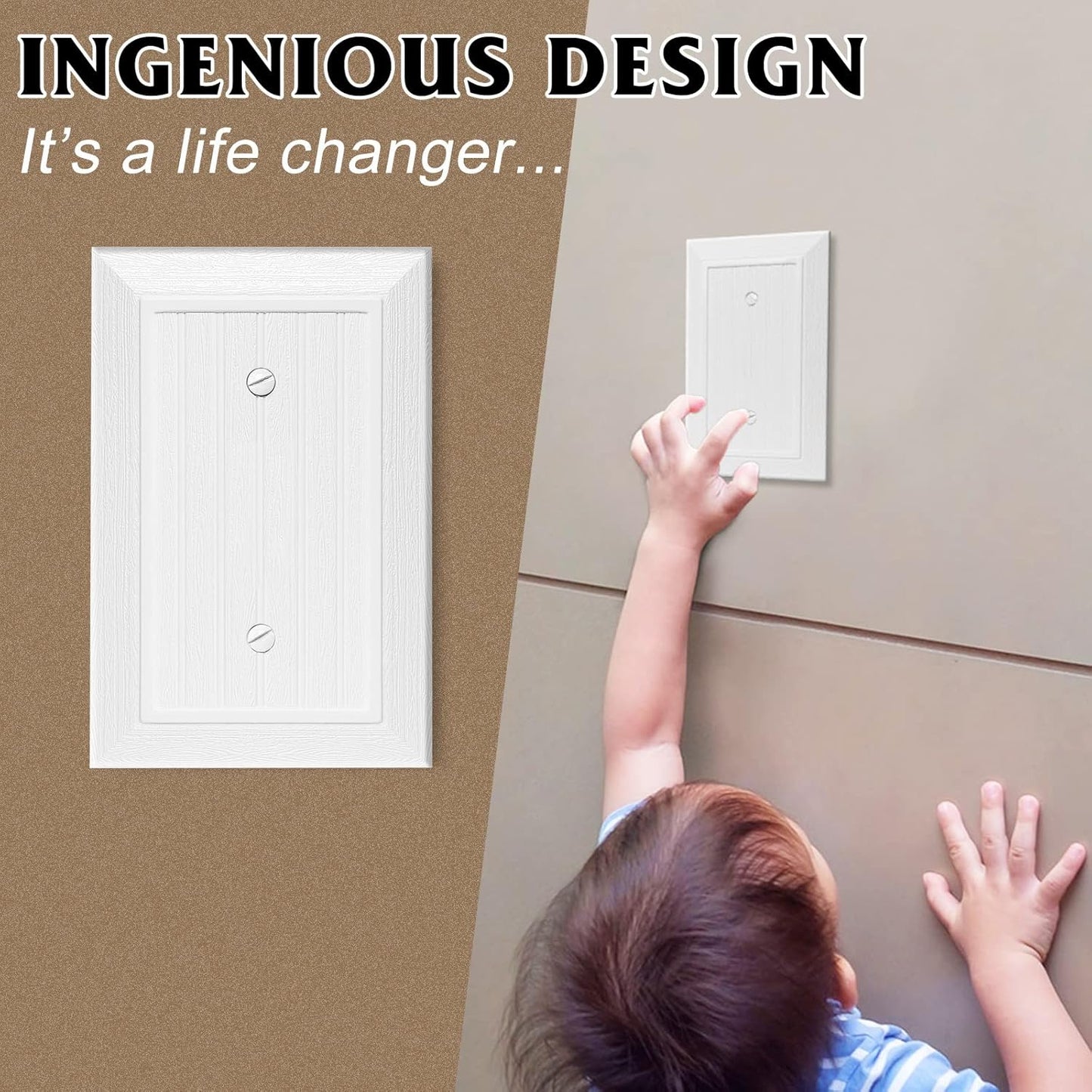 Modern Decorative Wall Plate Switch Plate Outlet Cover, Vintage Retro Wood Grain Design(Single Blank-4 Pack, White)