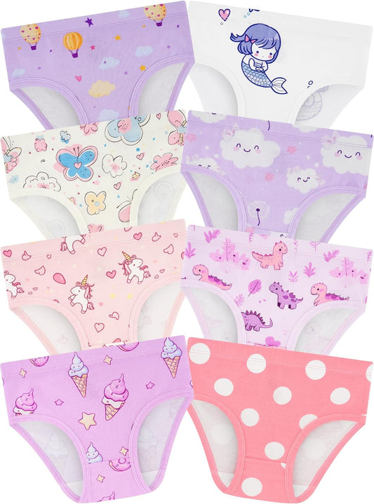 Girls' Underwear,Soft Cotton Tagless Panties for Toddlers' & Little Kids' Comfort,Breathable Briefs,8-Pack