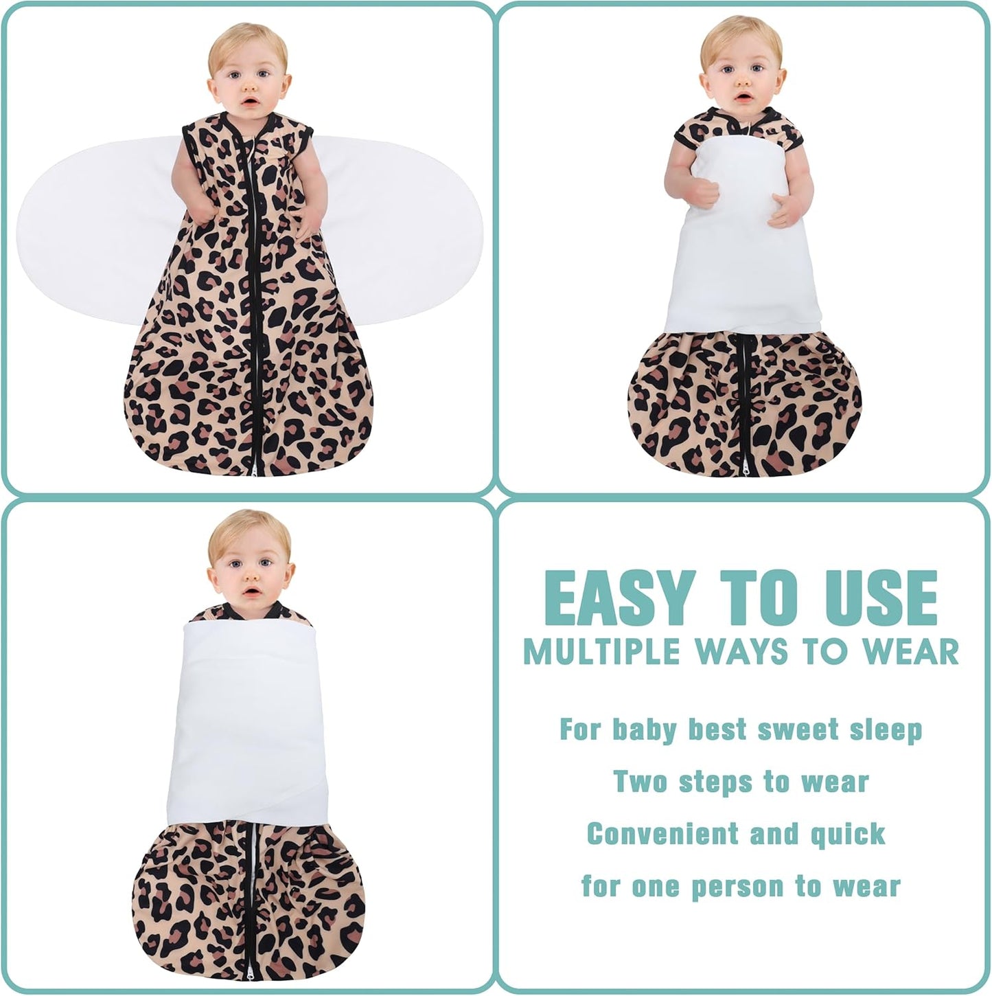 Newborn Sleep Sack Baby Swaddle,3-Way Adjustable Wearable Blanket,100% Rayon Cotton Swaddling Sleeping Bag，TOG 0.5 (Leopard & Cobble, 0-3 Months)