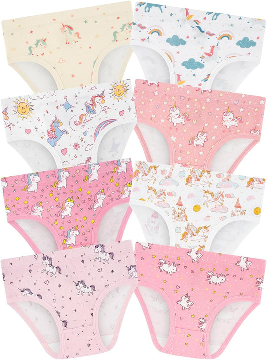 Girls' Underwear,Soft Cotton Tagless Panties for Toddlers' & Little Kids Comfort,Breathable Briefs,8-Pack