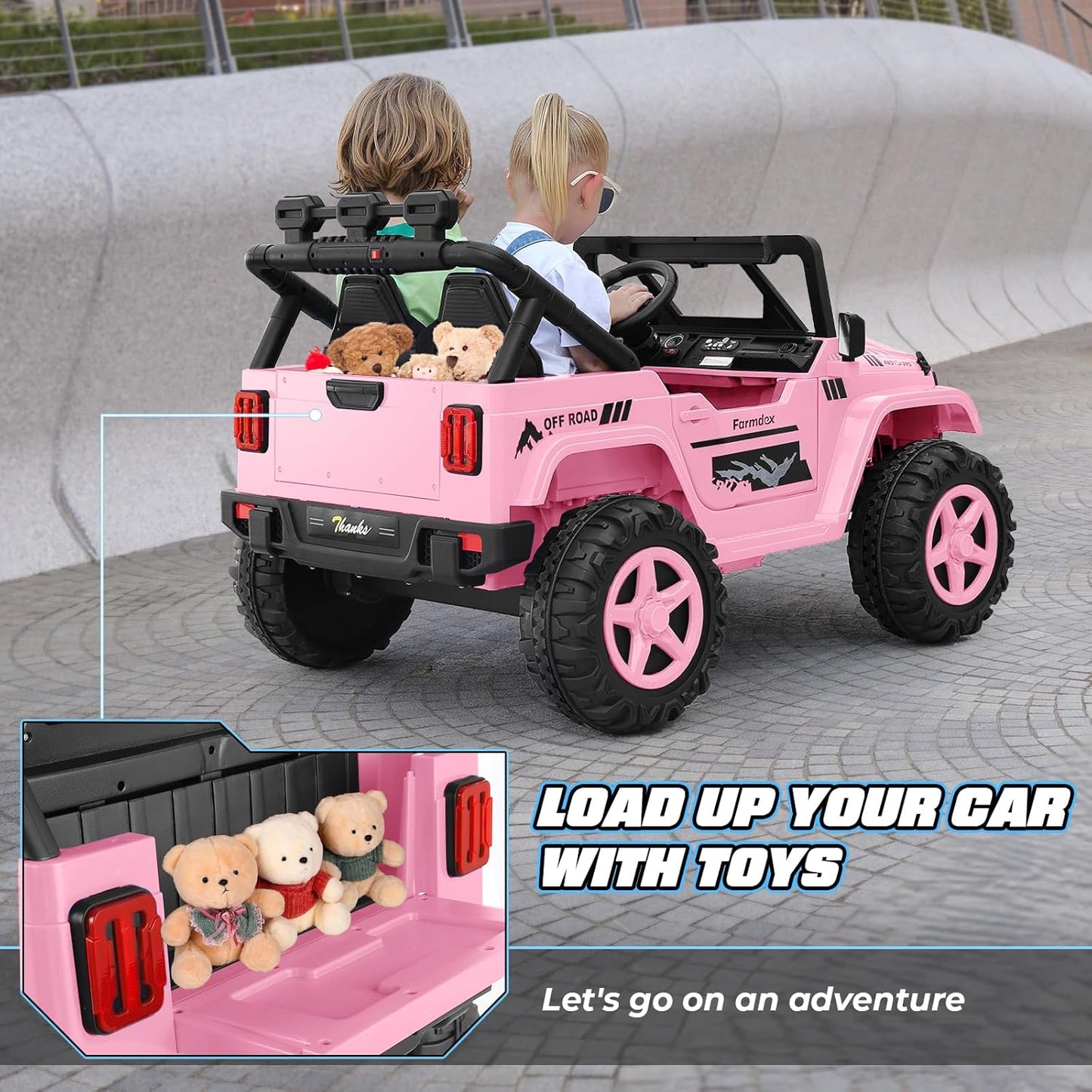Hikole 24V Ride on Toys for Kids - 4WD/2WD Switchable 2 Seater Kids Electric Car with 4x200W Motors, Remote Control, 3 Speeds, LED Lights, MP3 Player, Safety Belt, Gift for Girls, Pink