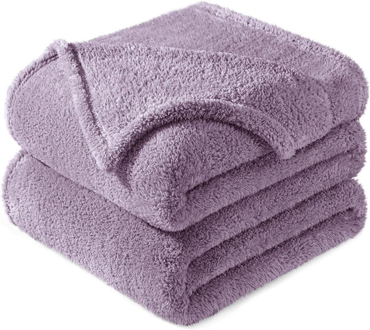 Exclusivo Mezcla Queen Size Flannel Fleece Blanket, Super Soft Velvet Plush Bed Blanket, Fuzzy Cozy and Warm for All Seasons, 90x90 Inches, Grayish Purple