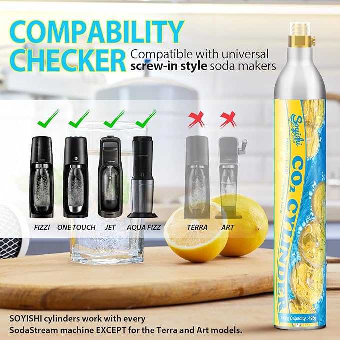 60L Co2 Cartridges Cylinder Compatible with All 'Screw-In' Soda Streaming Maker Co2 tanks 14.5oz Threaded CO2 Cartridge canister Sparkling Water Carbonates Set of 6