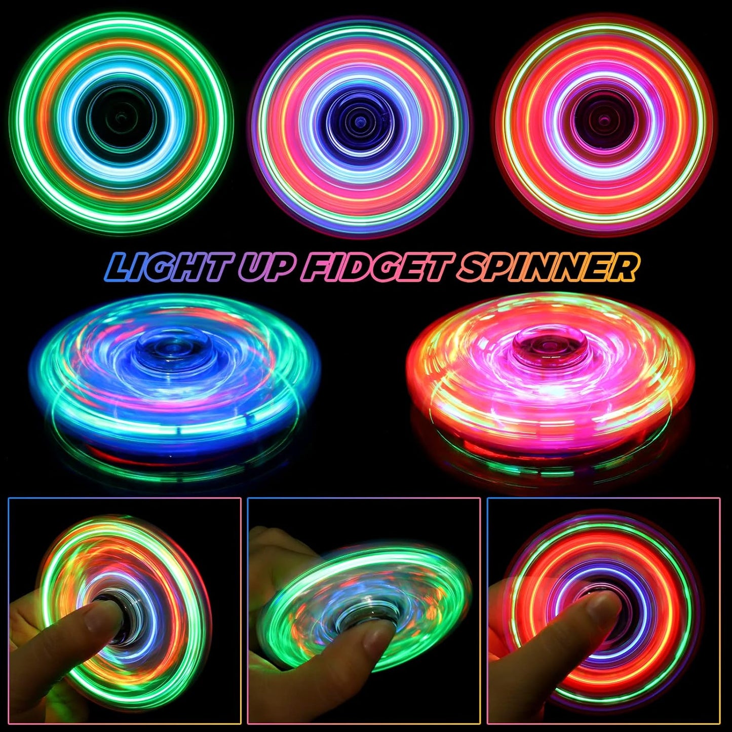 Gigilli 12 Packs Fidget Spinners for Kids Adults, Light up Party Favors Goodie Bags Stuffers for Kids 8-12, Stress Relief Fidget Toys Bulk Glow in the Dark Party Supplies, Fidgets for Classroom Prizes