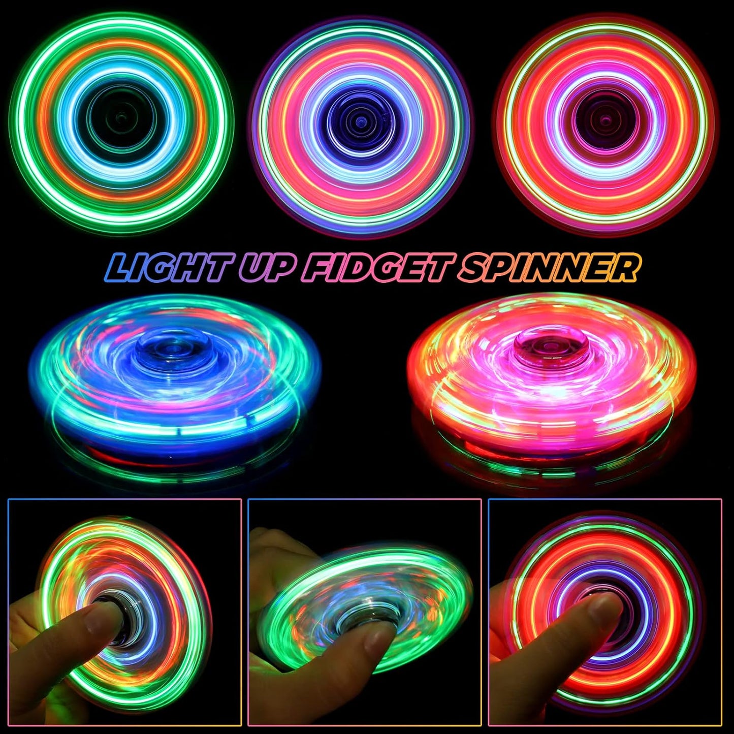 Gigilli 8 Pack Fidget Spinners for Kids 8-12, Light up Party Favors Stress Relief Fidget Toys Bulk for Kids Adults, Glow in The Dark Party Supplies, Fidgets for Classroom Prizes Goodie Bags Stuffers