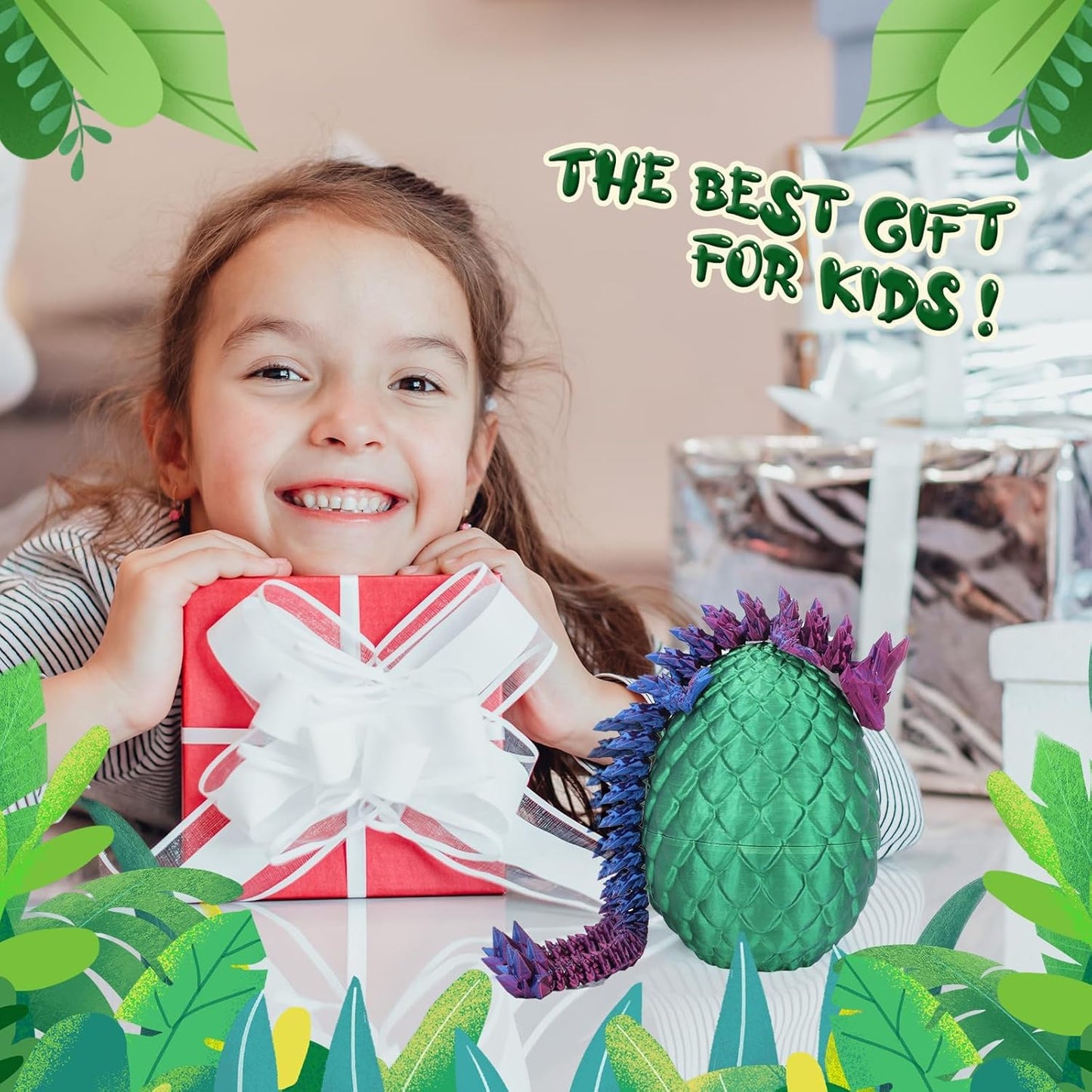 3D Printed Dragon in Eggs 12 in Articulated Dragon Crystal Dragon Fidget Toy with Dragon Eggs Flexible Executive Desk Toys Home Office Decor (Random-Color)