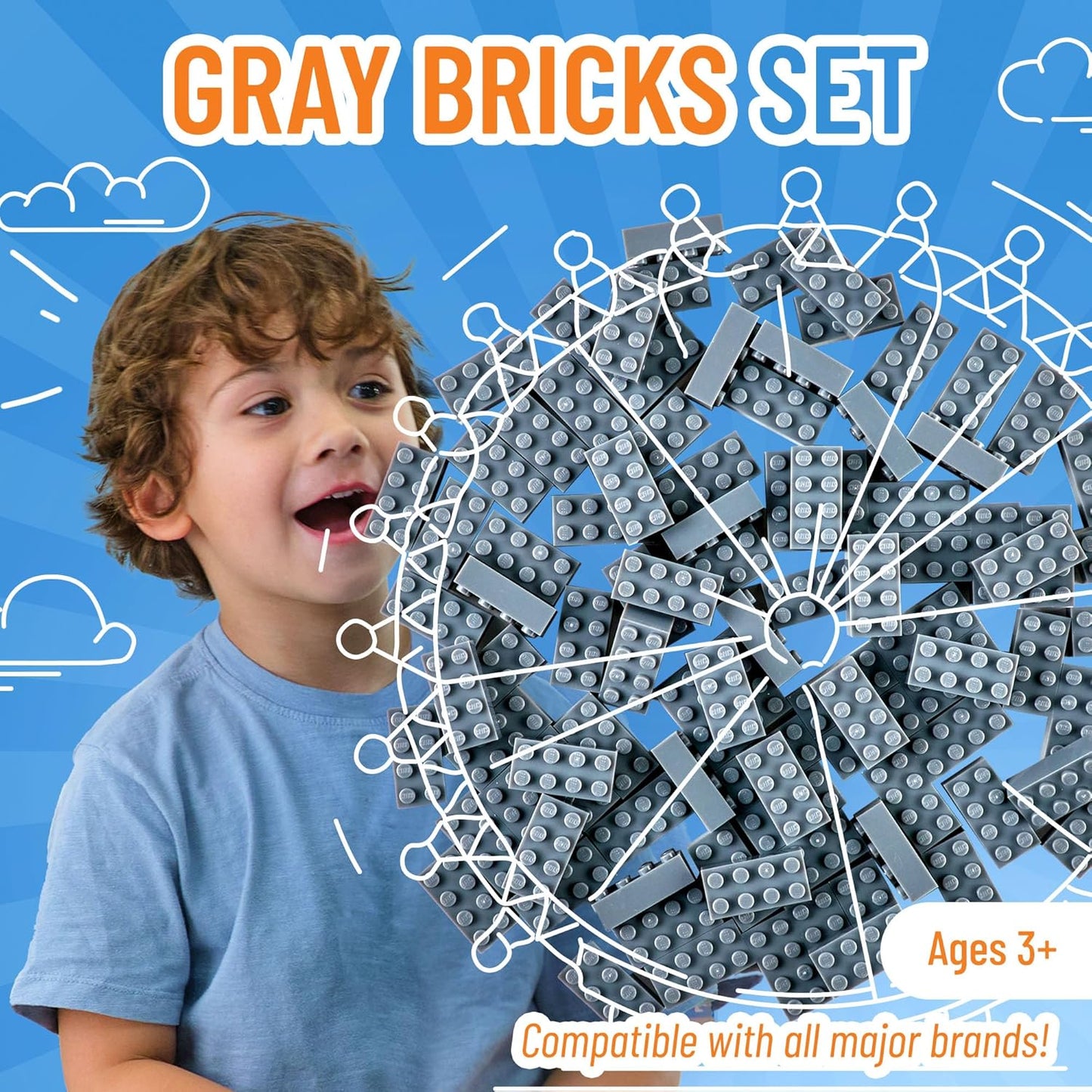 Strictly Briks Classic Brick Starter Kit – 96 Gray 2x4 Stud Pieces - Creative Building Set for Ages 3+ - Compatible with Major Brick Brands