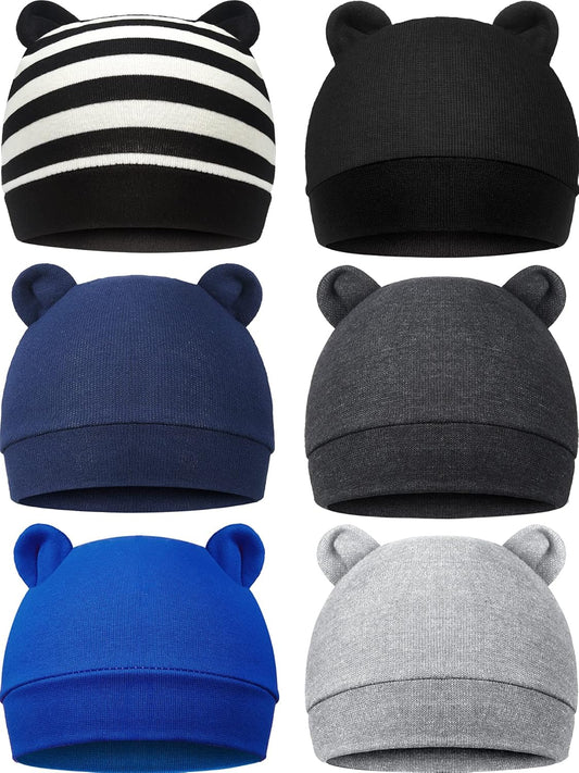 Geyoga 6 Pieces Newborn Baby Hat Bear Ears Infant Caps Baby Boy Girl Toddler Hats Infant Beanie Caps for 0-3 Months