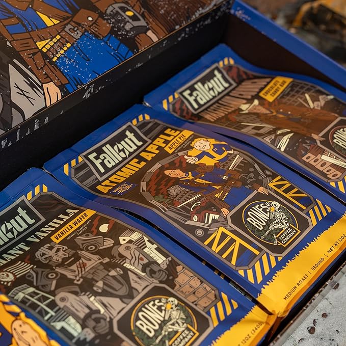 Bones Coffee Company Fallout Collector's Box Flavored Coffee, Low Acid Medium Roast Arabica Beans Coffee Gifts, Fallout Series Inspired, For Auto Drip and French Press,12 oz Pack of 3 Ground