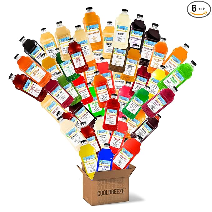 Coolbreeze Beverages Frozen Slushy Flavor Syrups Pick Six Mix & Match / 50+ Flavors Frozen Drink Machine Mix, Smoothie Blends, Granita Slush, Snowcone Flavor Syrups - Pick 6 Bottles