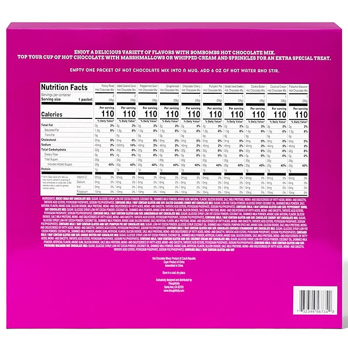 BomBombs, Hot Chocolate Mix Gift Set with Mini Cup Packaging, Dessert Flavors Include Rocky Road, Cookies Butter, Pumpkin Pie & More, Set of 12