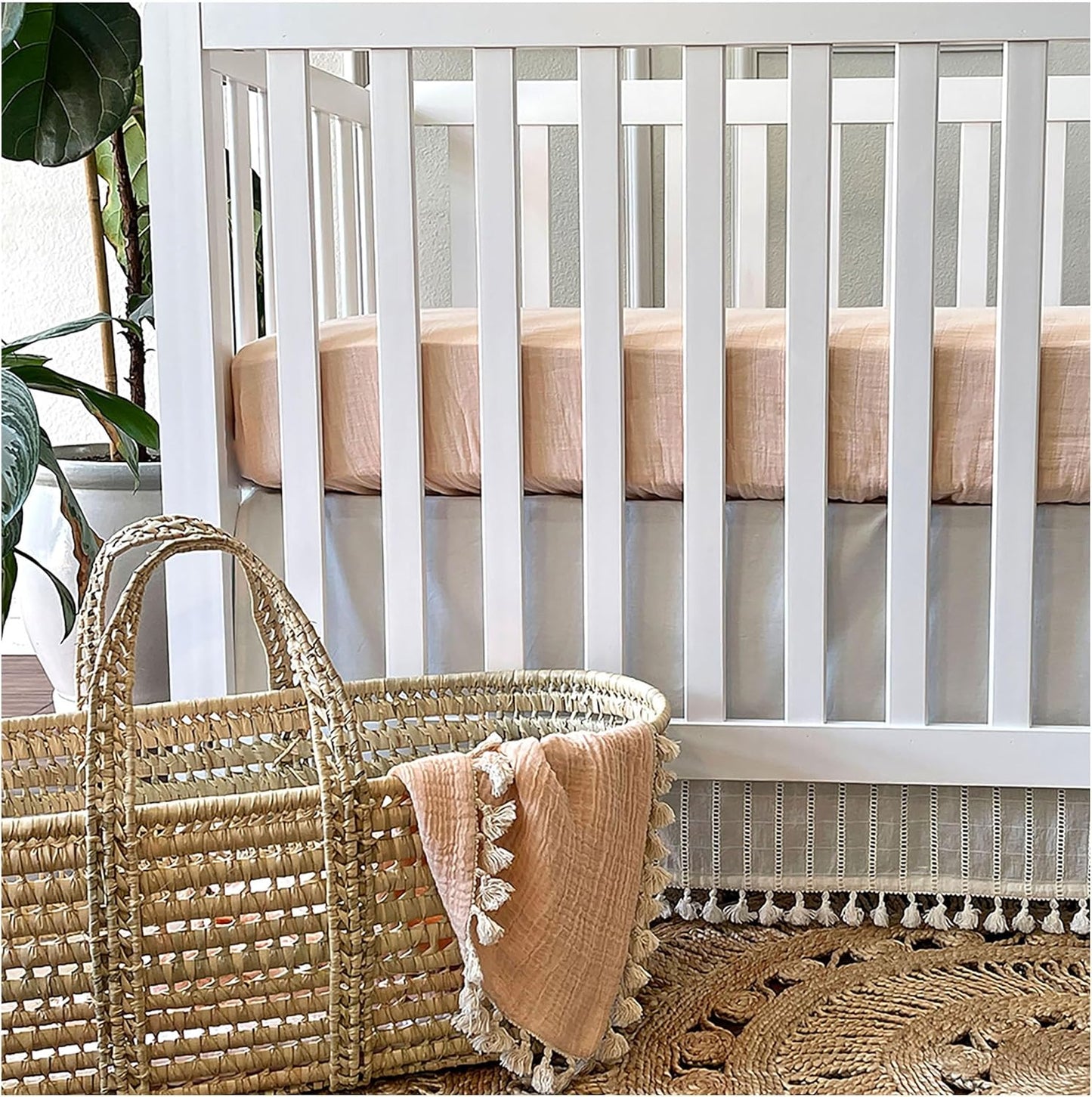 Crane Baby Cotton Sateen Fitted Sheet, 28x52'', Desert Rose, Pink Crib Sheets for Girls, Soft Cotton Crib Sheets for Girls, Nursery Decor for Girl Nursery, Elastic Pockets